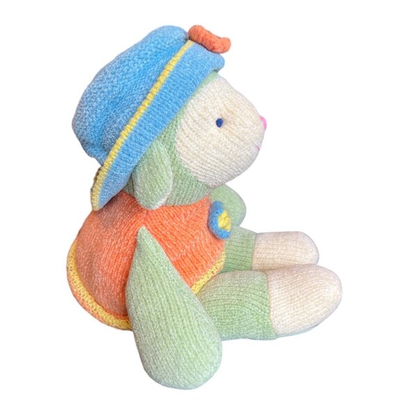 RUSS Plush Knit Lamb "Wootles" Orange Sweater Blue Hat with Flower Beanie 12" - Picture 5 of 8